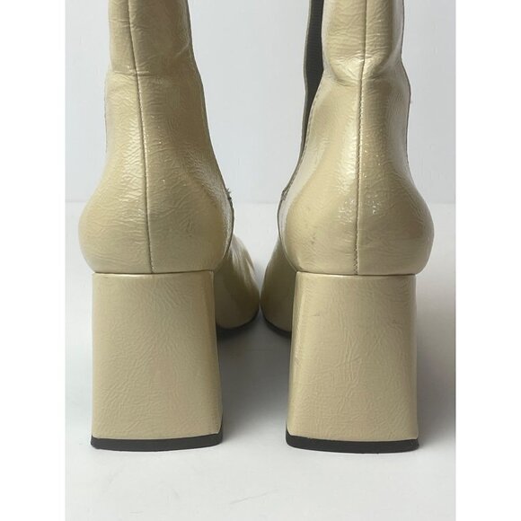 Zara Beige Patent Leather Square Toe Side Goring Heeled Ankle Boots Size 6‎ - Picture 6 of 12